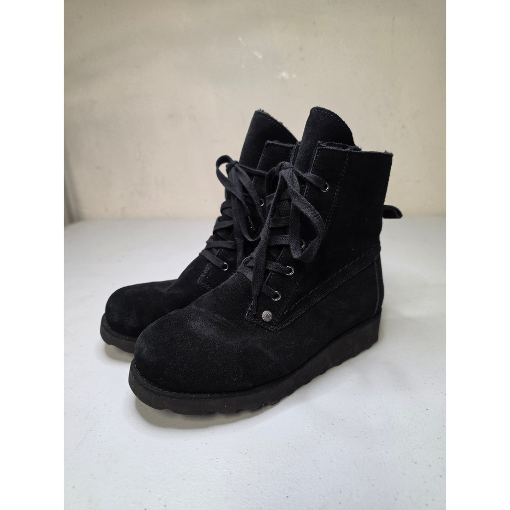 Bearpaw Krista Wide Black Suede Lace Up Winter Boots Womens 7
